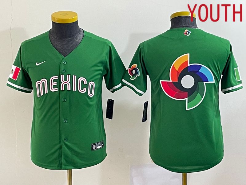 Youth 2023 World Cub Mexico Blank Green Nike MLB Jersey7->youth mlb jersey->Youth Jersey